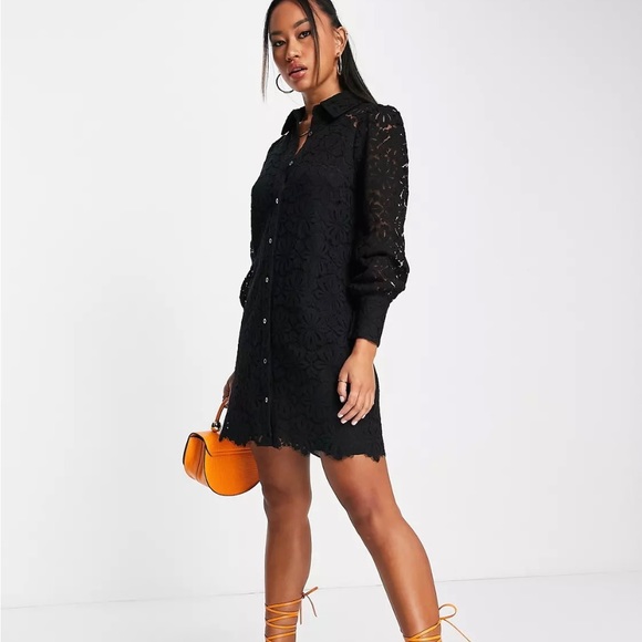 ZARA MINI LACE SHIRT DRESS SIZE L COLOR BLACK (RUNS SMALL) NWT - Picture 3 of 14